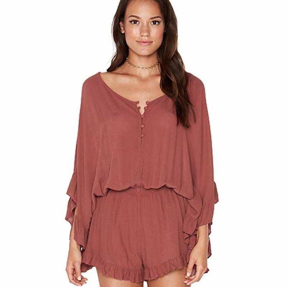 NWT L*Space Sz M/L Emily Bohemian Flowy Romper In Sahara